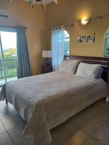 a bedroom with a large bed and a large window at BelleAir Views in Gros Islet
