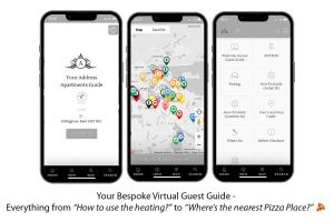 drie iphones met een schermafdruk van een virtuele gastenmap bij Your Apartment Awaits! in Gillingham