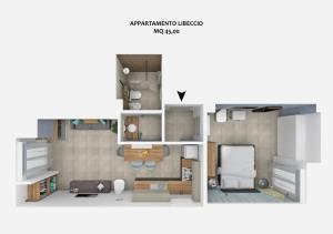 planta de un pequeño apartamento con habitación en Playa degli Angeli Libeccio, en Gabicce Mare 6 fotos más
