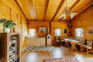 Cabaña de madera con cocina y sala de estar. en Ferienhaus Entner, en Mörbisch am See