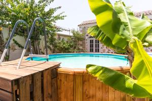 uma piscina com uma palmeira ao lado em Villa Neon Tenerife em Arona