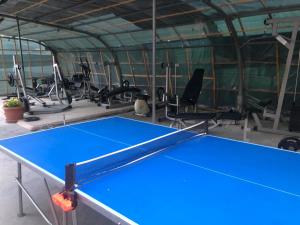 una mesa de ping pong en un gimnasio con máquinas de ejercicio en 3 Room Penthouse Apartment with fantastic Seaview and big Terraces OASIS Ravda, en Ravda