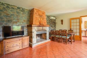 巴塞隆納的住宿－Can Caldeta - Naturaleza y privacidad en el Montseny，客厅设有石制壁炉和电视。