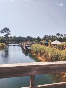 レージュ・キャップ・フェレにあるsweet mobil-homeの桟橋と家々のある川の景色
