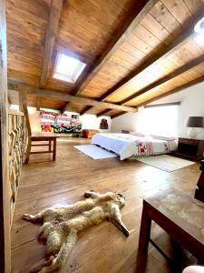duże zwierzę leżące na podłodze sypialni w obiekcie La Casetta - O întreagă căsuță ca în povești w mieście Baia Sprie