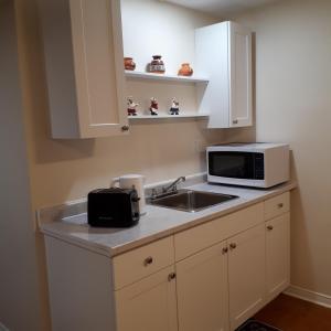 a kitchen with a sink and a microwave at in beacon hill in Ottawa