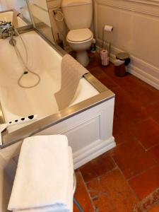 a bathroom with a toilet and a tub with a sink at Logis de Sainte-Scarbes in Toulouse