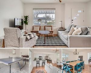ein Wohnzimmer mit einem Sofa und einem Tisch in der Unterkunft Ranch Style Home Playretreat 6 Mi Denver in Wheat Ridge