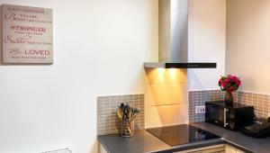 een keuken met een aanrecht met een fornuis top oven bij Catcune Studio Suite in Gorebridge