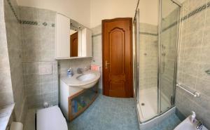 ein Bad mit einem Waschbecken, einer Dusche und einem WC in der Unterkunft La Casa dei Ricordi in Genua