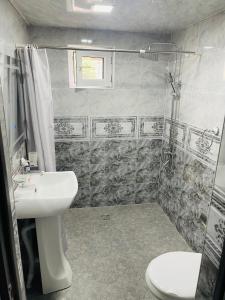 y baño con lavabo, ducha y aseo. en Apart-Hotel Vasilisa EVN Airport, en Pʼarakʼar