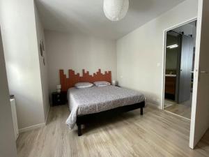 a bedroom with a bed and a large mirror at T2entièrement rénové style industriel in Rodez