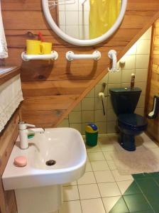 a bathroom with a sink and a toilet at Pokój w domu z ogrodem w Milanówku in Milanówek