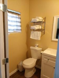 a bathroom with a white toilet and a sink at BUTTERFIELD STAGE MOTEL in Deming