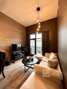 a living room with a couch and a table at New high standard apartment in Trysil alpine lodge in Trysil