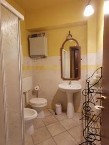 La salle de bains est pourvue de toilettes, d'un lavabo et d'un miroir. dans l'établissement La Traversina, à Stazzano