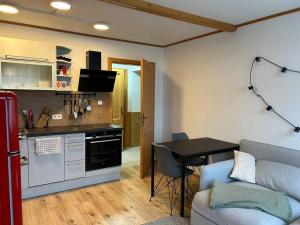 a kitchen and living room with a couch and a table at Privat Apartment mit Kreischberg-Blick in Lutzmannsdorf