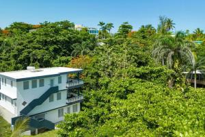 a white building in the midst of trees at Casa al Mare #3- 1 bdr - 4 min walk to Sandy Beach in Rincon