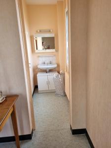 een badkamer met een wastafel en een spiegel bij Chambre dans maison à partager in Talensac