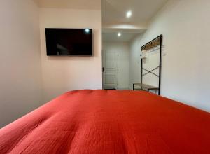 Un pat sau paturi într-o cameră la Rooftop N°38 - Rooms et Studios - Vue Cité Médiévale