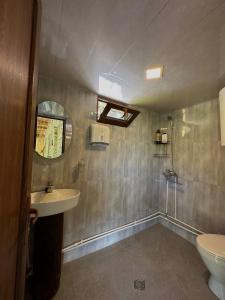 uma casa de banho com um lavatório e um WC em Guesthouse Divo Hut em Ushguli