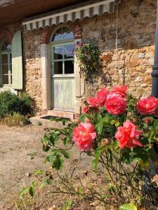 Ein Haufen roter Rosen vor einem Haus in der Unterkunft Le Domaine de la Cloche in Saint Pavace