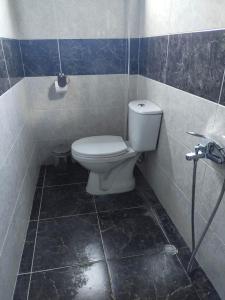 a bathroom with a toilet in a tiled room at Asya konak in Safranbolu