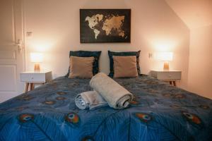 ein Schlafzimmer mit einem großen Bett mit zwei Lampen in der Unterkunft Appartement Condé hyper centre-ville in Charleville-Mézières