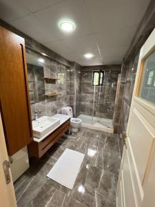 a bathroom with a sink and a toilet and a shower at Villam in Kartepe