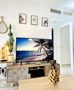 Et tv og/eller underholdning på Magnifique Duplex avec terrasse proche de la plage