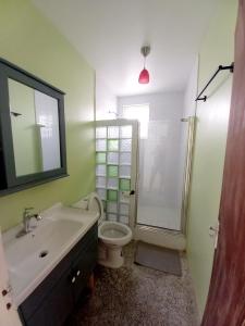 uma casa de banho com um lavatório, um WC e um chuveiro em Dado's Place em Calibishie