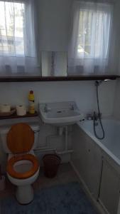 a bathroom with a toilet and a sink at Converted Bungalow In Bexley in Streatham Hill