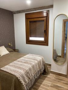 um quarto com uma cama e um espelho grande em Etea-Vigo em Vigo