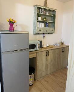 La cuisine est équipée d'un réfrigérateur et d'un four micro-ondes. dans l'établissement Yellow House Suite, à Majdal Shams