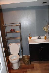 La salle de bains est pourvue de toilettes et d'un lavabo. dans l'établissement Mountain View Studio, à Hemet