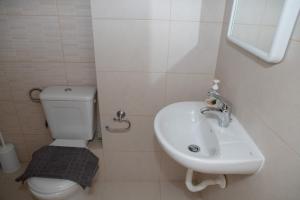 a bathroom with a white toilet and a sink at Οροφομεζονέτα σε συγκρότημα κατοικιών-Μοναδική θέα in Polygryos