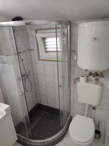 a bathroom with a shower and a toilet at Apartments by the sea Baska Voda, Makarska - 12209 in Baška Voda
