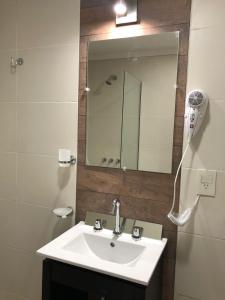 a bathroom with a sink and a mirror at Experiencia Mendoza!! Bodegas y Montañas! in Godoy Cruz