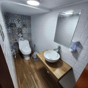 a bathroom with a sink and a toilet in it at La casa de Teo in Ica