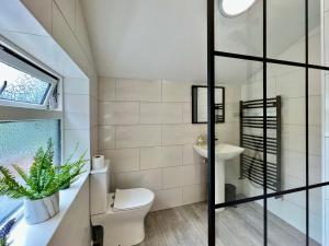 La salle de bains est pourvue de toilettes et d'un lavabo. dans l'établissement Oxford House - Great for Contractors or Family Holidays, à Cleethorpes
