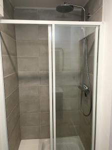 um chuveiro com uma porta de vidro na casa de banho em Appartement - Rouen centre em Rouen