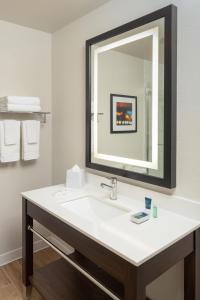 a bathroom with a sink and a mirror at Four Points by Sheraton Chicago Schaumburg in Schaumburg