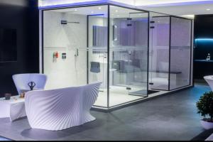 ein Badezimmer mit Glasdusche und Waschbecken in der Unterkunft Les Secrets Rooms in Hagondange + 11 Fotos
