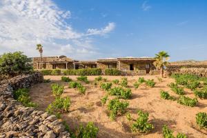 une maison en pierre avec un jardin en face dans l'établissement Tenuta Bukkuram, à Pantelleria