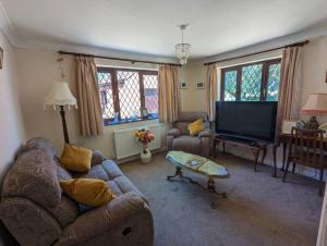 a living room with a couch and a flat screen tv at Self-catering guest annex in Norwich