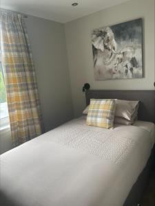 a bedroom with a bed and a painting on the wall at Brig&Barrel in Buckie