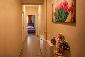 埃迪爾內的住宿－YİRMİ İKİ，墙上挂着鲜花的走廊