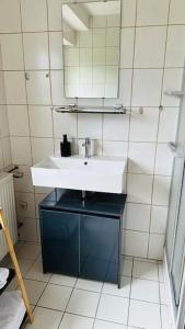 bagno con lavandino e specchio di Schöne Wohnung "Bethel" in Bad Hersfeld a Bad Hersfeld
