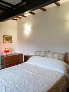 Un dormitorio con una cama y una lámpara en un tocador en Casa gelsomino, en Fivizzano