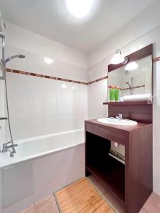 La salle de bains est pourvue d'un lavabo et d'une baignoire. dans l'établissement Disneyland Paris Appartement, à Montévrain